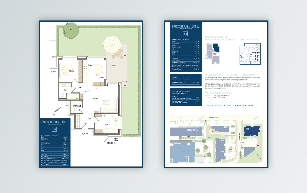 Visualisierung des Lageplans des Bauprojektes Speicherviertel 64