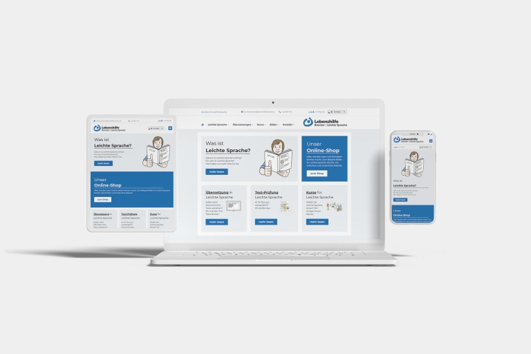 Website leichte-sprache.de auf Laptop, Tablet und Smartphone