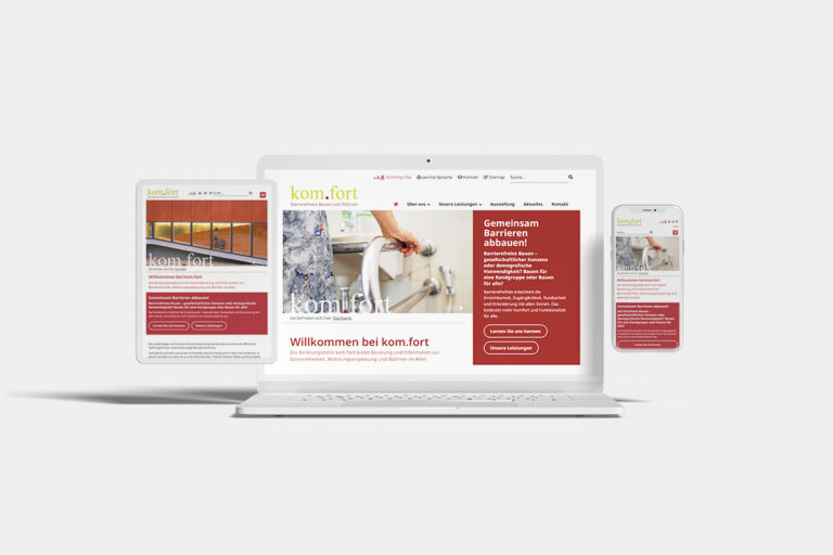 Website kom-fort.de auf Laptop, Tablet und Smartphone